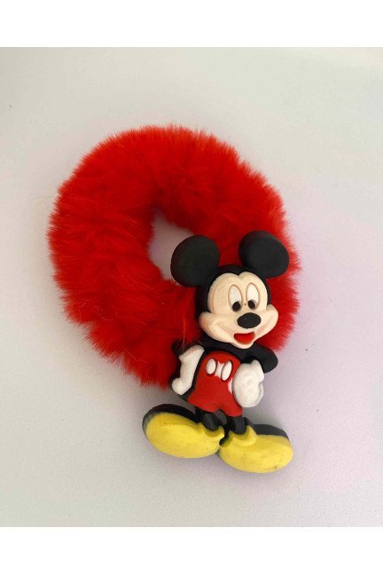 Mickey Mouse Detaylı Kırmızı Peluş Toka